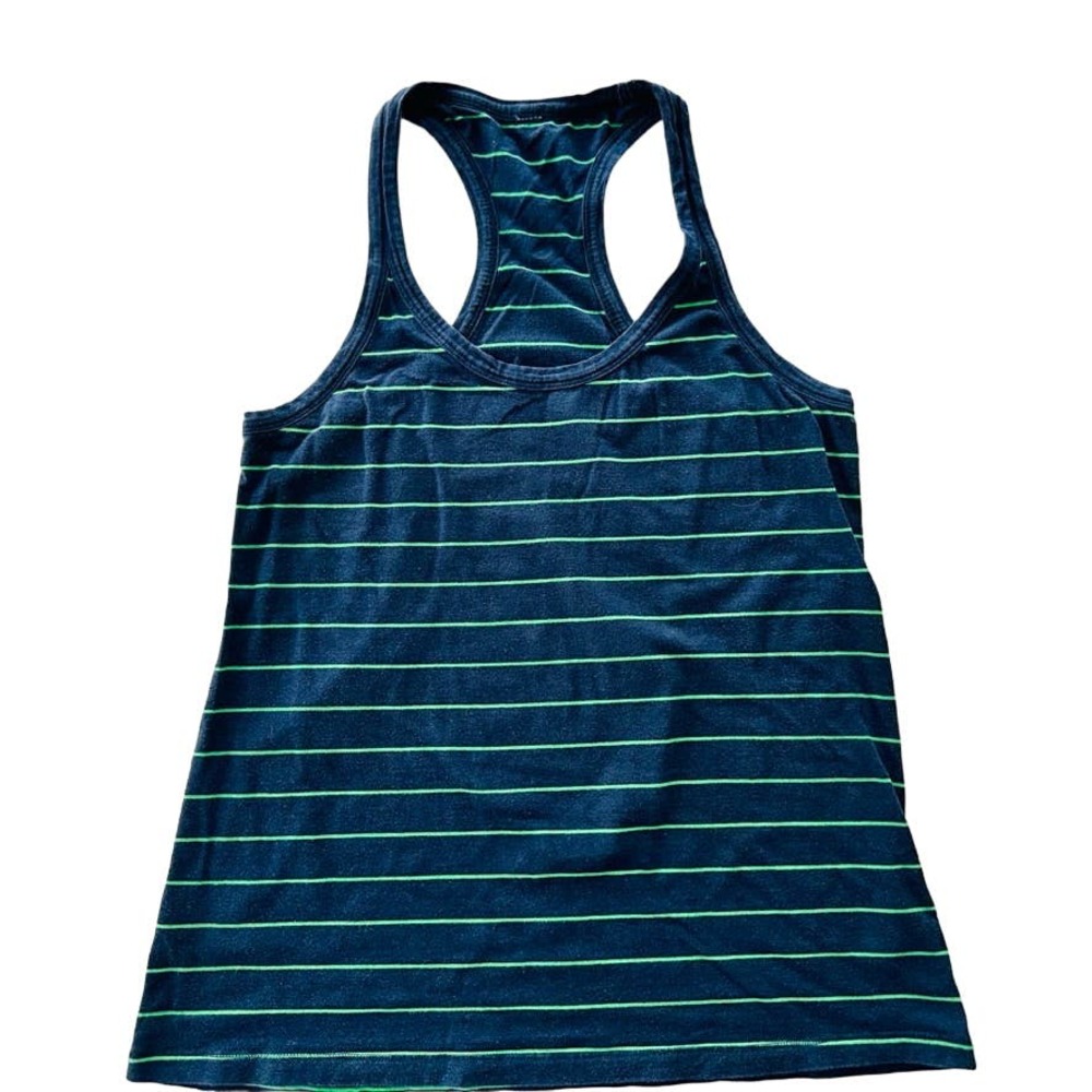 Lululemon Modern Racerback Slalom Stripe Inkwell Green Bean Size 6 Pima Cotton - Picture 2 of 6